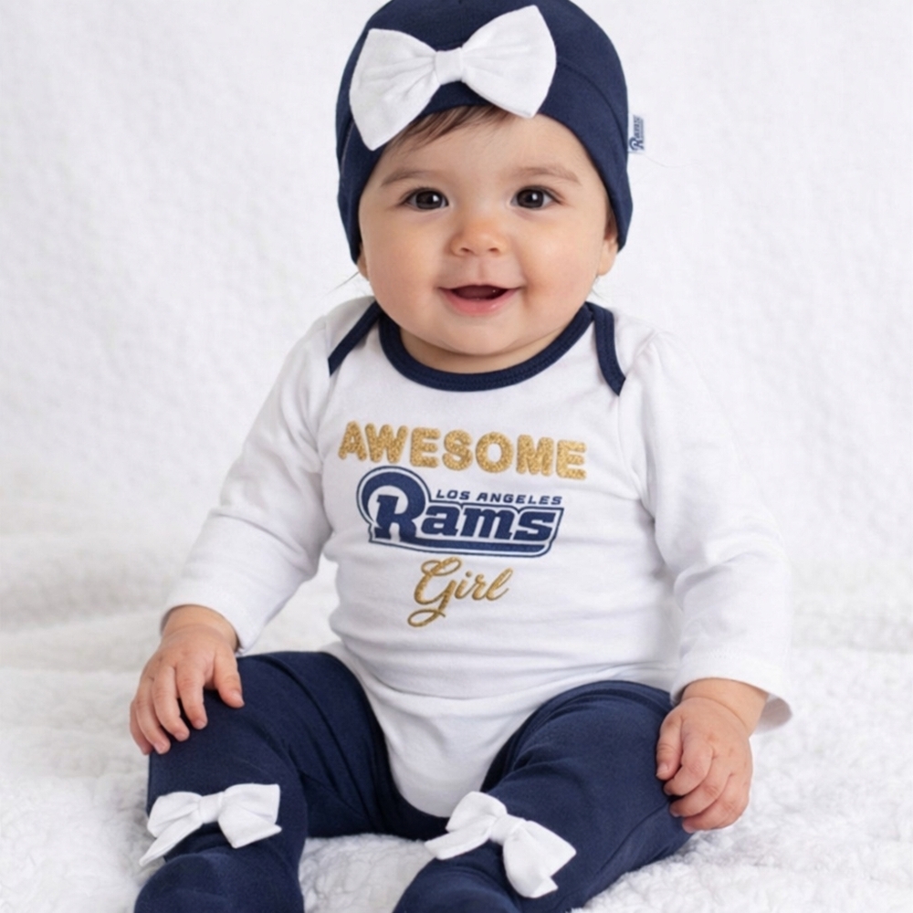 RAMS Girl Onesie Infant 6 Mths 3-piece Set, Hat, Leggings, NFL Baby Clothes NWT